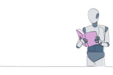 Robot yapay zekasını okumaya odaklayan tek satır. Verilen görevlere yanıt bulmaya çalış. Daha fazla bilgi edinin. Okumak görüşü arttırır. Devamlı çizgi tasarımı grafik çizimi