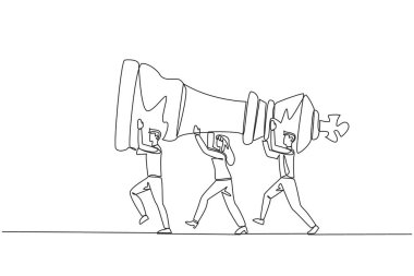 Kralın satranç taşlarını taşıyan bir grup işadamı ve iş kadınının sürekli birlikte çalıştığı bir çizgi. İş başarısı için mükemmel bir destek. Tek çizgi çizimi tasarım vektör çizimi