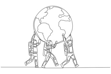 Tek sıra halinde tek bir astronot grubu dünyayı taşımak için birlikte çalışıyor. Çok başarılı bir uzay görevi. En kısa sürede Dünya 'ya geri dön. Uzay adamı. Devamlı çizgi tasarımı grafik çizimi