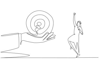 Arap iş adamını çeken tek çizgi dev bir elden ok tahtası almak için heyecanlıydı. Odaklanmamı kolaylaştırıyor. Hedeflere en uygun şekilde ulaşın. Devamlı çizgi tasarımı grafik çizimi