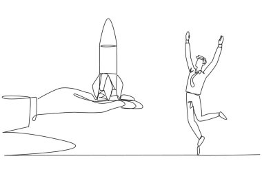 İş adamını çeken tek çizgi dev elden roket almaktan mutluluk duyar. Yeni açılan iş dallarına bakmakla görevlendirildim. Terfi al. Devamlı çizgi tasarımı grafik çizimi