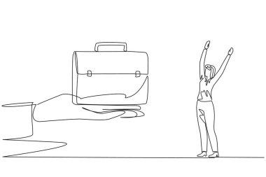 Devamlı çizilen tek sıra, iş kadınlarını büyük elden evrak çantasını almak için heyecanlandırıyordu. Kariyer ilerlemesi. Her zaman istenilen sonuçları alırsın. Başarı. Bir çizgi tasarımı vektör illüstrasyonu