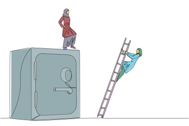 Bir satırda Arap işkadını, kiralık kasaya merdivenle tırmanan rakibini tekmeliyor. Kabaca düştü. Önemli dosyalar kaydedilemedi. Rakibim. Devamlı çizgi tasarımı grafik çizimi