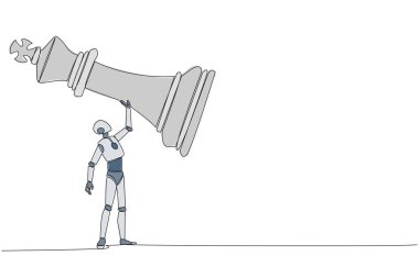 Devamlı çizilen robot çizimleri geleceğin teknolojisi, kral satranç taşını kaldırıyor. Başarılı girişimcilik taktikleri, stratejileri, iş dünyasındaki üstünlükleri. Tek çizgi çizimi tasarım vektör çizimi