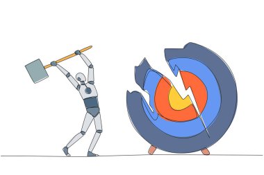 Tek sıra halinde akıllı robotlar büyük hedef tahtasını vurmaya hazırlanıyor. Öfke. Odaklanamadım, söz verilen ödülü alamadım. Çılgınlık. Bir çizgi tasarımı vektör illüstrasyonu