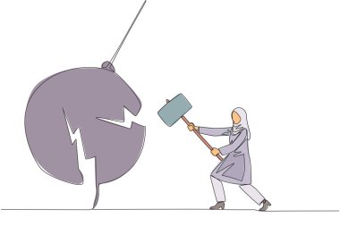 Sallanan sarkacı vurmaya hazırlanan Arap iş kadınını çeken tek satır. Metafor, iş eğlencelerini ortadan kaldırır. Bir numara, iş adamı olmak. Devamlı çizgi tasarımı grafik çizimi