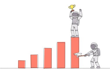 Continuous one line drawing astronaut achieves the highest honors. The hypocrite who doesn't like business partner's happiness. Thorn in the flesh. Traitor. Single line draw design vector illustration