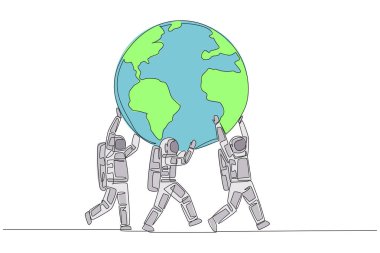Tek sıra halinde tek bir astronot grubu dünyayı taşımak için birlikte çalışıyor. Çok başarılı bir uzay görevi. En kısa sürede Dünya 'ya geri dön. Uzay adamı. Devamlı çizgi tasarımı grafik çizimi