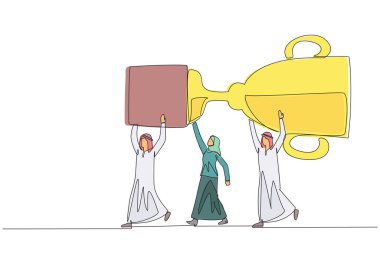 Kupayı, Arap işadamları ve Arap iş kadınlarından oluşan tek sıra taşıyor. Çok sağlam. Güvenilir iş adamları ödüllendirilir. Devamlı çizgi tasarımı grafik çizimi
