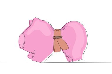 Devamlı bir sıra çizerek kumbaranın karnını sıkılaştırıyor. Gereksiz maliyetleri düşür. Finansal krizden uzak dur. Durgunluktan kaçının. Para biriktir. Tek çizgi çizimi tasarım vektör çizimi