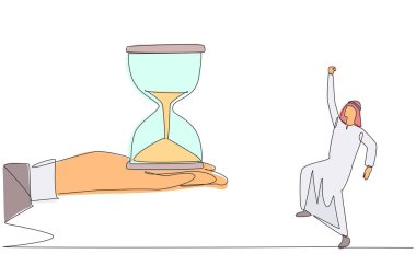 Dev elden kum saatini almak için heyecanlı bir Arap işadamı çiziyor. Zorlu bir iş. Son teslim tarihleri konusunda her zaman hevesli olmuştur. Devamlı çizgi tasarımı grafik çizimi