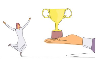 Genç Arap iş adamını çeken tek satır. Dev elden ödülü aldığı için mutlu. Prestijli bir ödül aldı. Gurur. Şirketi genişlet. Başarı. Devamlı çizgi tasarımı grafik çizimi