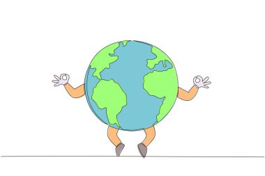 Yoga hareketleri yapan tek bir çizgi. Dünya 'nın sakinliği yaşamı daha uzun tutar. Kirlilikten arınmış bir gün dünyaya tazelik verir. Kurtar. Devamlı çizgi tasarımı grafik çizimi