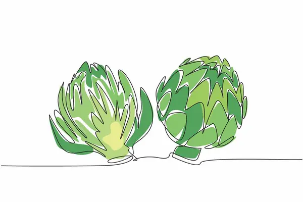 stock vector Continuous one line drawing fresh artichoke. One is partially open. Plants have many benefits. Contains lots of folate and vit C. National Artichoke Day. Single line draw design vector illustration