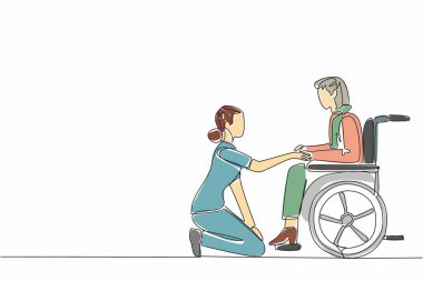 Bekçiyi diz çöktüren tek bir satır. Tekerlekli sandalyede oturan yaşlı büyükannenle konuş. Destek. Arkadaş canlısı. Bakıcı Takdir Günü. Devamlı çizgi tasarımı grafik çizimi