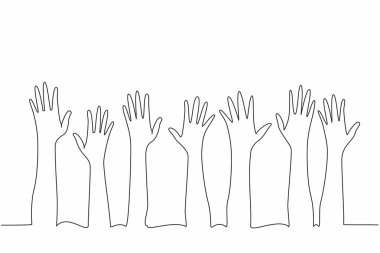Aralıksız bir çizgi, yedi renkli el kaldırıyor. Cilt rengi ayrımcılığını reddediyor. Irksal ayrımcılığın ortadan kaldırıldığı uluslararası bir gün. Tek çizgi çizimi tasarım vektör çizimi