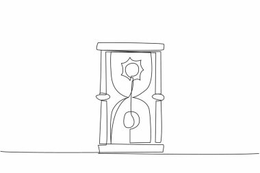 Kum saatini gece ve gündüz işareti olarak gösteren tek bir çizgi. Güneş tepede, dolunay diğer tarafta. Süre aynı 12 saat. Bahar ekinoksu. Devamlı çizgi tasarımı grafik çizimi