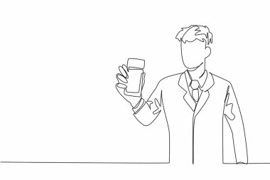 Takım elbiseli ve kravatlı bir adamı çizen tek çizgi elindeki parfümü tutar. Doğal ferahlatıcı bir koku sunuyor. Büyüleyici. Ulusal Koku Günü. Devamlı çizgi tasarımı grafik çizimi