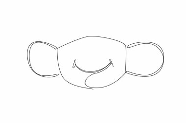 Sürekli bir çizgi, ortasında gülümseyen bir ağızla yüz maskesi çiziyor. Mutluluğu yayın. Örtmene gerek yok. Emoji. Uluslararası Mutluluk Günü. Tek çizgi çizimi tasarım vektör çizimi