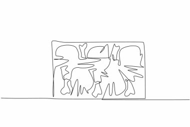 Plastik kutu ambalajında tavuk budu eti çizmeye devam ediyor. Vakumlu kümes hayvanları eti. Çok lezzetli sulu et. Ulusal Donmuş Gıda Günü. Tek çizgi çizimi tasarım vektör çizimi