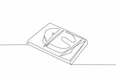 Tek sıra halinde kutuya ton balığı eti ve plastik ambalajlar çiziyor. Taze tutmak için et kalitesini koruyorlar. Lezzetli biftek. Ulusal Donmuş Gıda Günü. Bir çizgi tasarımı vektör illüstrasyonu