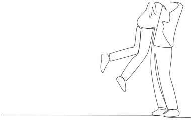 Tek sıra halinde bir kadın, asker kocasına sarılırken tutunuyor. Derin bir özlem salıyor. Görüşmeyeli uzun zaman oldu. Görev dışındayım. Ulusal bir asker sarılması. İyi günler. Bir çizgi tasarımı vektör illüstrasyonu