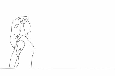 Kafasında kelebek olan genç bir kızı çizen tek sıra. Temiz ve sağlıklı bir zihin. Aşırı endişeden kaçının. Huzur. Dünya Gençlik Akıl Sağlığı Günü. Bir çizgi tasarımı vektör illüstrasyonu