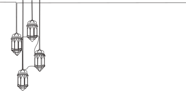 Ramazan Kareem tebrik kartı, afiş ve poster tasarımı. İslami fener lambalarının tele asılı olduğu tek bir çizgi. Devamlı çizgi çizimi illüstrasyonu