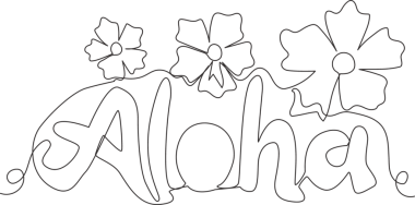 Şirin ve havalı seyahat tatili tipografisinin aralıksız bir çizimi, Aloha. Baskı için kaligrafik tasarım, tebrik kartı, afiş, poster. Tek çizgi tasarım grafik illüstrasyonu