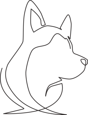 Basit bir Sibirya köpek yavrusu köpek kafası ikonu çizimi. Memeliler hayvan amblemi konsepti. Moda tek çizgi tasarım grafik çizimi