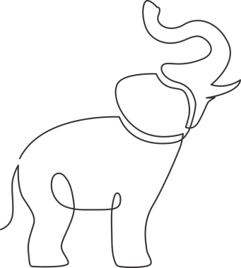 Fil şirketinin logo kimliğinin kesintisiz çizimi. Afrika hayvanat bahçesi hayvan ikonu konsepti. Modern tek çizgi grafik tasarım illüstrasyonu