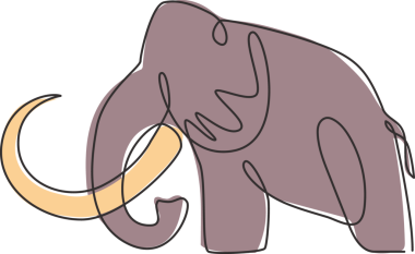 Büyük mamut şirketinin logo kimliğinin kesintisiz çizimi. Buz Çağı ikon kavramından tarih öncesi hayvanlar. Modern tek çizgi çizimi grafik tasarım çizimi