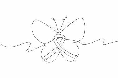 Kelebeğin ortasına kurdele çizen tek bir çizgi. Adım adım geçti. Yeniden doğmak gibi. Yeni nesil. Yeni umut. Sıfır Ayrımcılık Günü. Devamlı çizgi tasarımı grafik çizimi