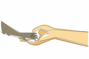 Single continuous line drawing hand of monkey and hand of human is touch. Can be trusted. Not a pet but can be kept. For the balance of nature. World Wildlife Day. One line design vector illustration clipart