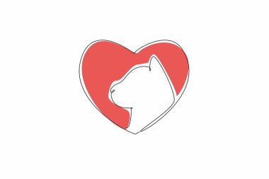 İçinde kedi profili olan bir kalp çizen tek bir çizgi. Kedinin bakışı. Düşünme ya da özlem duyma hissi veriyor. Ulusal Evcil Hayvan Günü 'nü sev. Devamlı çizgi tasarımı grafik çizimi