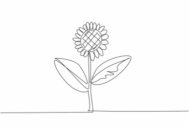 Single one line drawing a stalk of sunflower. Growing strong, fresh and giving joy from its color. The leaves are useful as a wound healer. Kansas Day. Continuous line design graphic illustration clipart