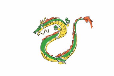 Ejderha Günü 'nü takdir ediyorum. Zarif, efsanevi Çin ejderhası güç ve bilgeliğin kesintisiz çizimi. Mitoloji dev uçan yaratık. Korkunç mitolojik fantezi canavarı. Logo elementi, poster