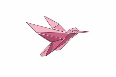 Güzel, komik origami kağıdının sürekli çizimi uçan sinekkuşu formunda. Geleneksel Japon kağıt işi katlama konsepti. Çocuklar için iyi bir motor eğitimi. Ulusal Kuş Günü
