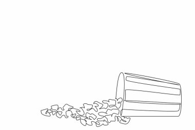 Dağınık bal patlamış mısırının tek sıra çizimi soyulmuş kağıt kovadan yere düşüyor. Ulusal Patlamış Mısır Gününüz kutlu olsun. Boş zaman konsepti için atıştırmalık. Vektör illüstrasyon çizimi