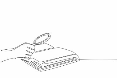 Ulusal Thesaurus Günü. Büyüteç tutan kişinin sürekli çizdiği tek çizgi ve açılmış eski senaryo kitabından önemli bilgiler arıyor. Kaynak kavramından bilgi kazılıyor