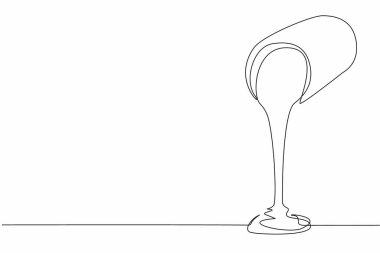 Kavanozdan karamelli sıvı dökülen tek bir çizgi. Çok tatlı. Sos. Krema. Ağızda çok lezzetli. Lezzetli malzemeler. Lezzetli. Ulusal Karamel Günü. Devamlı çizgi tasarımı grafik çizimi