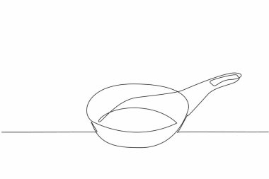 Teflon tavasını çizmeye devam et. Mutfak aletleri yapışmaz teknolojiyle kaplanmış. Eşit ve mükemmel pişirilmiş. Yakıt tasarrufu. Ulusal Teflon Günü. Tek çizgi çizimi tasarım vektör çizimi