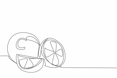 Tek bir çizgi, ortasında C harfi olan bir portakal çiziyor. Bu meyve C vitamini içeriğiyle çok ünlüdür. Sağlıklı. Ulusal C vitamini günü. Bir çizgi tasarımı vektör illüstrasyonu