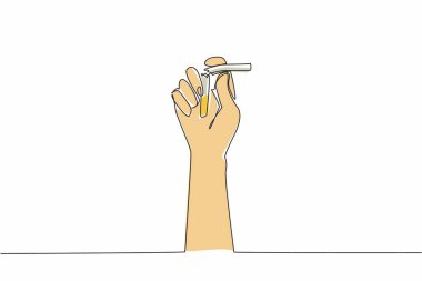 Bir elin tek bir çizgisi sigarayı iki parçaya bölüyor. Çok faydası olmayan kötü alışkanlığı bırak. Sigara içmek zaman kaybıdır. Devamlı çizgi tasarımı grafik çizimi