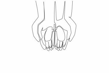 Single continuous line drawing two palms of a child and an adult stacked with lungs on top. Care for the lung health from an early age.  World Tuberculosis Day. One line design vector illustration clipart