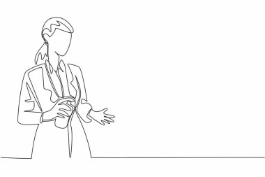 Sürekli bir çizgi çizerek bir iş kadını avucunun içine parfüm sıkıyor. Çok sakinleştirici bir koku yayıyor. Stres giderici. Ulusal Parfüm Günü. Tek çizgi çizimi tasarım vektör çizimi