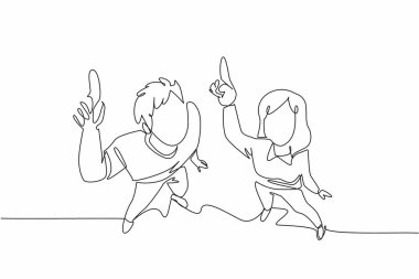 Tek sıra halinde bir adam ve bir kadın başları yukarı eğilmiş bir şekilde birbirlerine yakın duruyorlar. Kayan yıldız. - Harika. Gökyüzü Günü 'ne bak. Devamlı çizgi tasarımı grafik çizimi