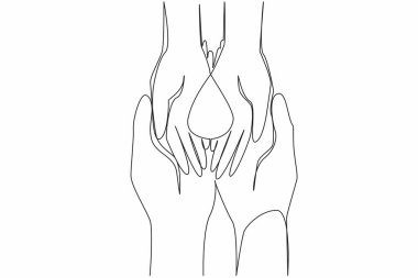 Küçük bir çocuğun avucuna kan damlalarının sembolünü çizen tek bir çizgi. Daha az şanslı çocukların ilgiye ihtiyacı var. Şefkatli. Dünya Hemofili Günü. Devamlı çizgi tasarımı grafik çizimi