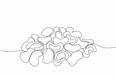 Tek sıra halinde, kaju fıstığıyla dolu çikolata yığını. Zihni çok rahatlatan çikolatalı bir atıştırmalık. Ulusal Çikolata kaplı Kaju Bayramı. Bir çizgi tasarımı vektör illüstrasyonu