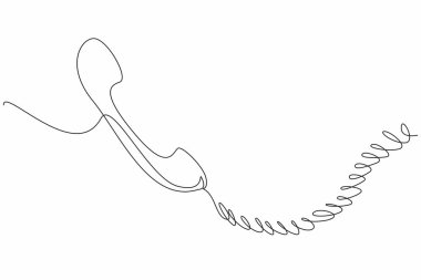 Bobinli kabloyla retro telefon alıcısı çizmeye devam et. Telefon kablosu kalındır ve kolayca dolaşır. Eski model. Ulusal Telefon Günü. Tek çizgi çizimi tasarım vektör çizimi